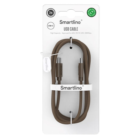 Smartline (60W) USB-C to USB-C Braidy Cable 2m - Dark Brown