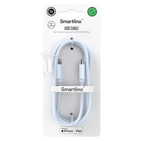 Smartline (3A/27W) USB-C to Lightning Braidy Cable 2m - Light Blue