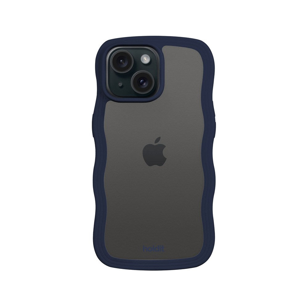 Holdit iPhone 16e / 15 / 14 / 13 Wavy Case - Midnight Blue / Transparent