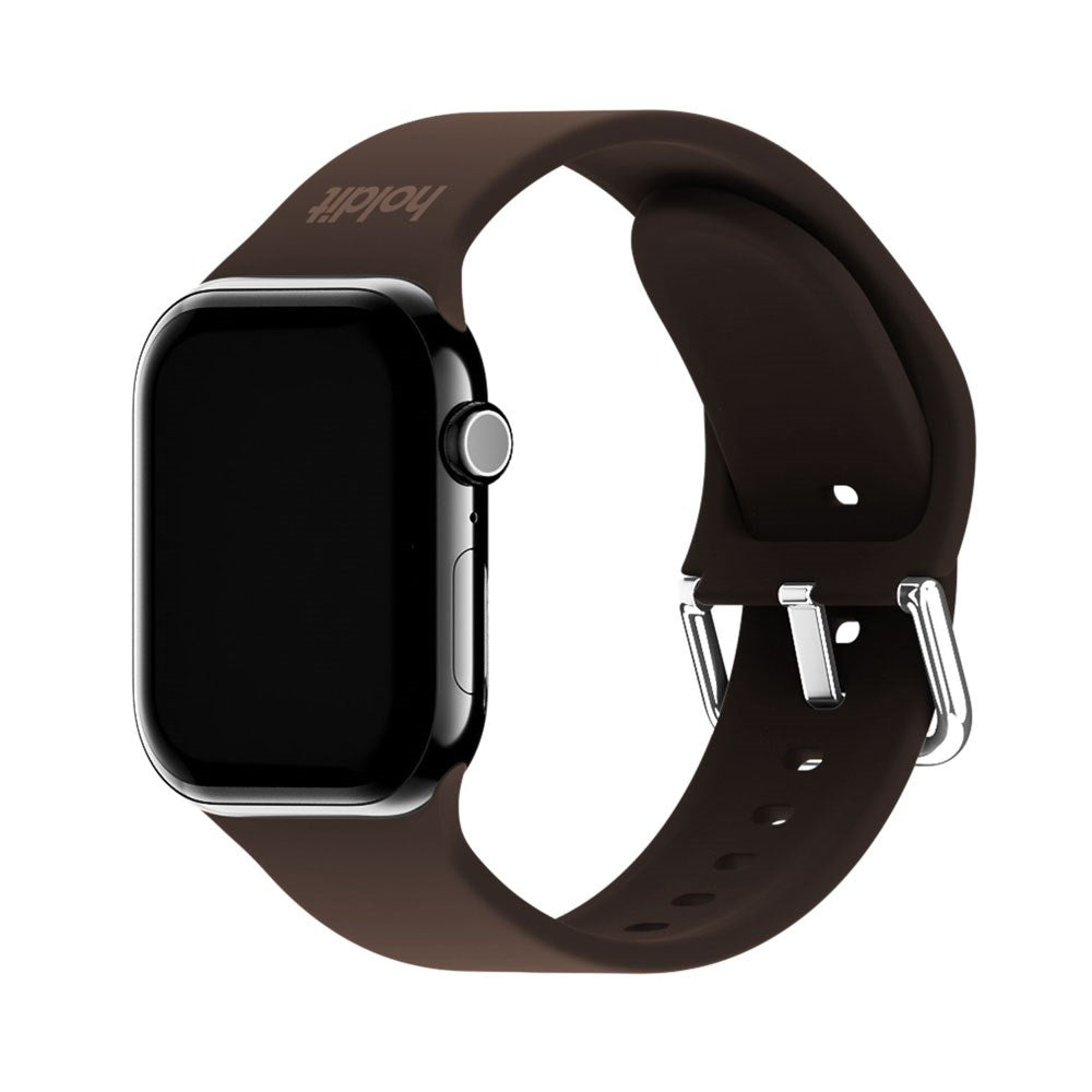 Apple Watch (38/40/SE/41/42mm) Holdit Silicone Watch Strap with Metal Buckle - Chocolate