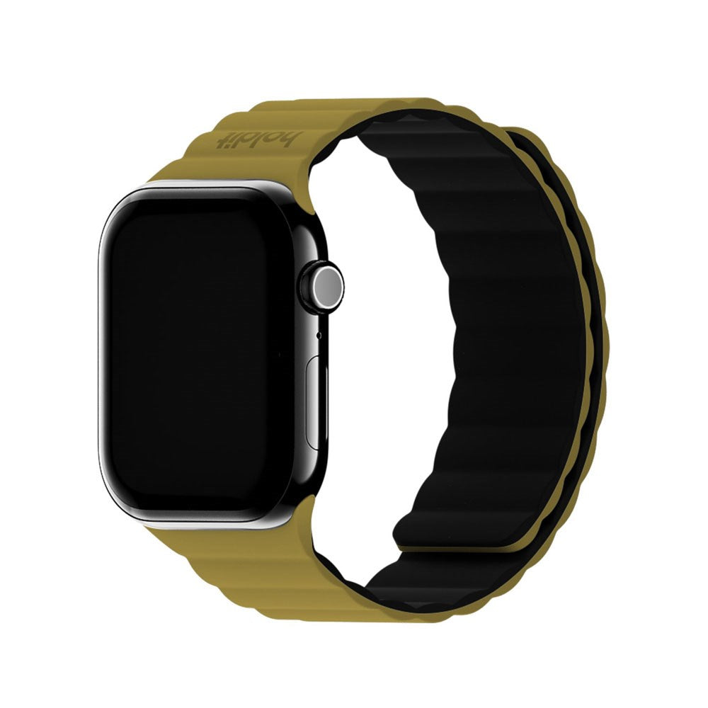 Apple Watch (38/40/SE/41/42mm) Holdit Silicone Magnet Strap - Warm Olive / Black