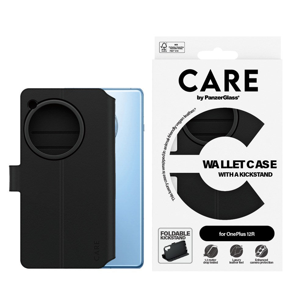 CARE by PanzerGlass OnePlus 12R Feature Wallet Case with Kickstand - Black