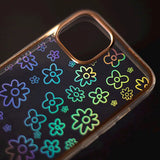 iPhone 14 Pro Hybrid Plastic Case w. Holographic Print - Flowers Motif - Transparent