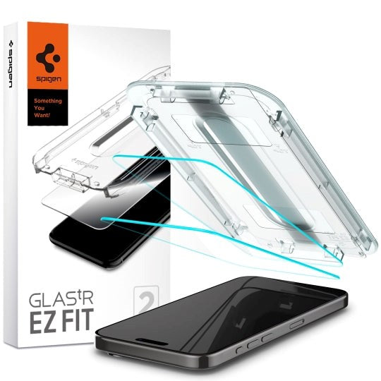 iPhone 15 Pro Spigen EZ Fit Glas.tR Screen Protection 2. Pcs - Case Friendly - Transparent