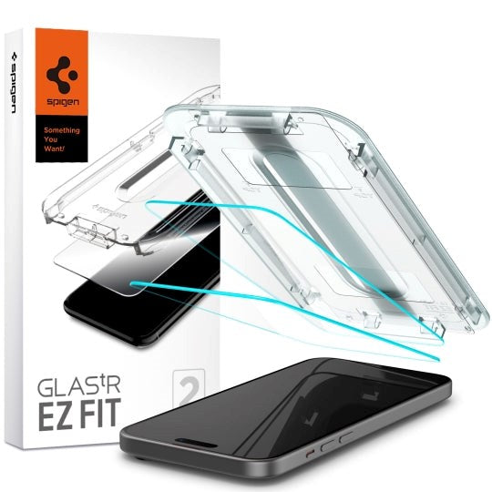 iPhone 15 Spigen EZ Fit Glas.tR Screen Protection 2. Pcs - Case Friendly - Transparent