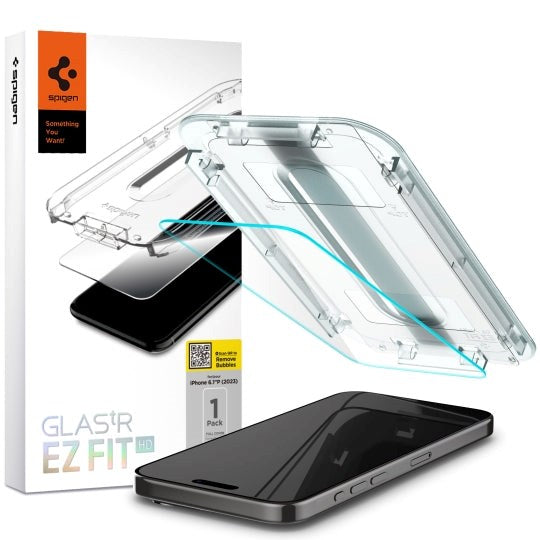 iPhone 15 Pro Spigen EZ Fit Glas.tR Screen Protection - Case Friendly - Transparent