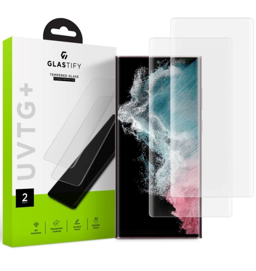 GLASTIFY Samsung Galaxy S22 Ultra Screen Protector 2 Pack w. Mounting Kit - Case Friendly - Transparent