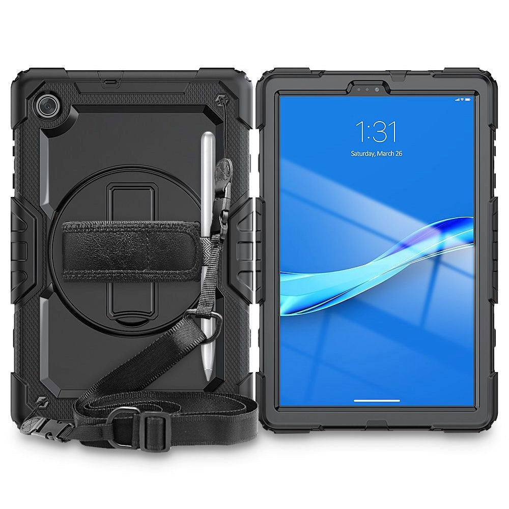 Lenovo Tab M10 HD (2. Gen.) 10.1" (TB-X306F) Tech-Protect Solid360 Tough Case w. Protective Film, Hand Holder & Shoulder Strap - Black