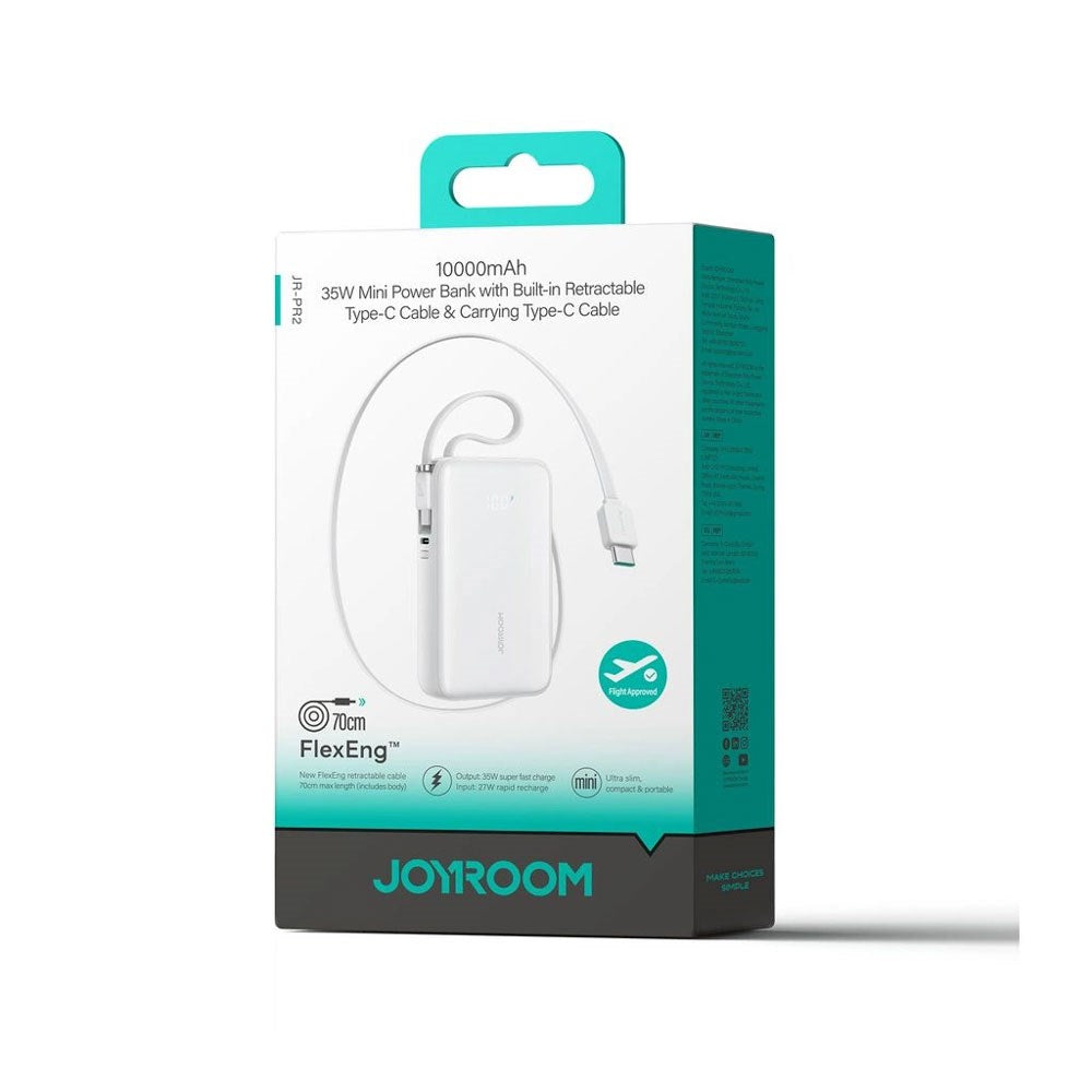 Joyroom JR-PR2 35W PowerBank with Retractable USB-C Cable & Built-in USB-C Cable - 10.000mAh - White
