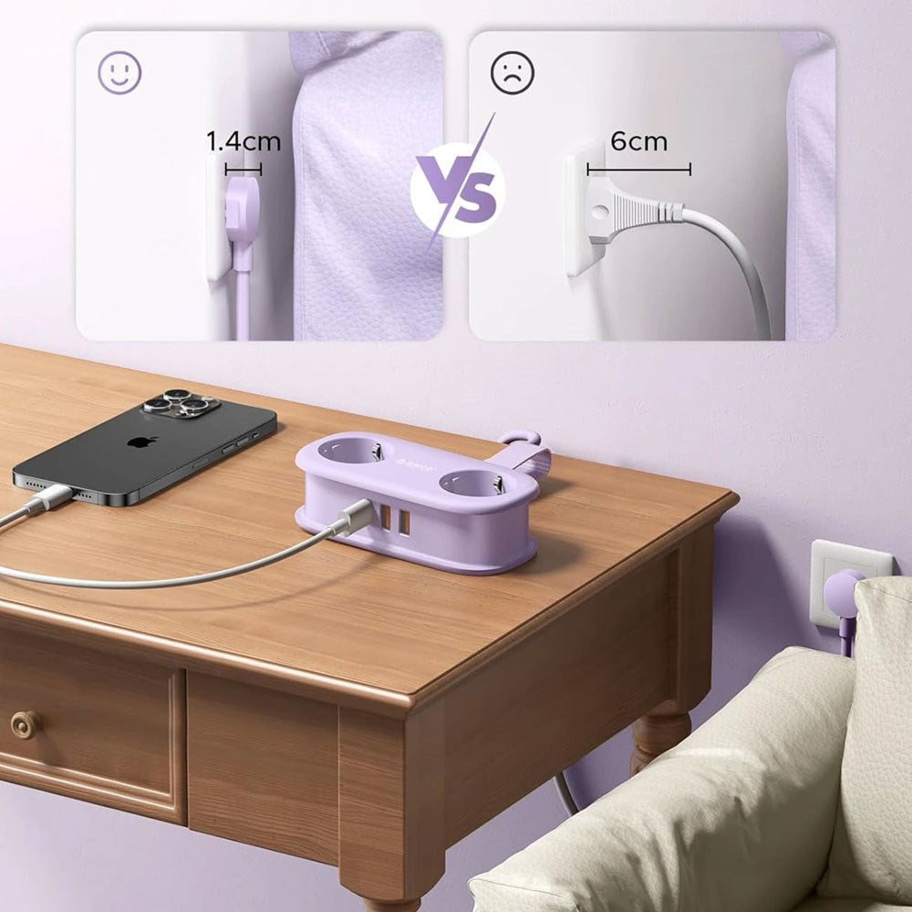 ORICO 20W 5-in-1 Power Strip with 2 x Schuko 2 x USB-A 1 x USB-C - Purple