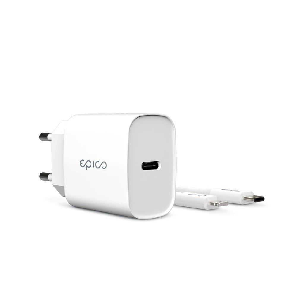 Epico Wall Charger PD 20W w. USB-C to Lightning Kabel - White