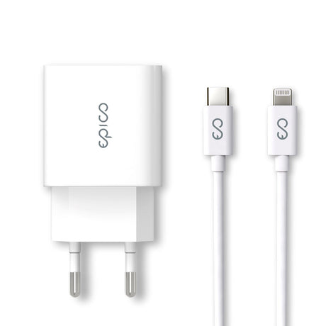 Epico Wall Charger PD 20W w. USB-C to Lightning Kabel - White