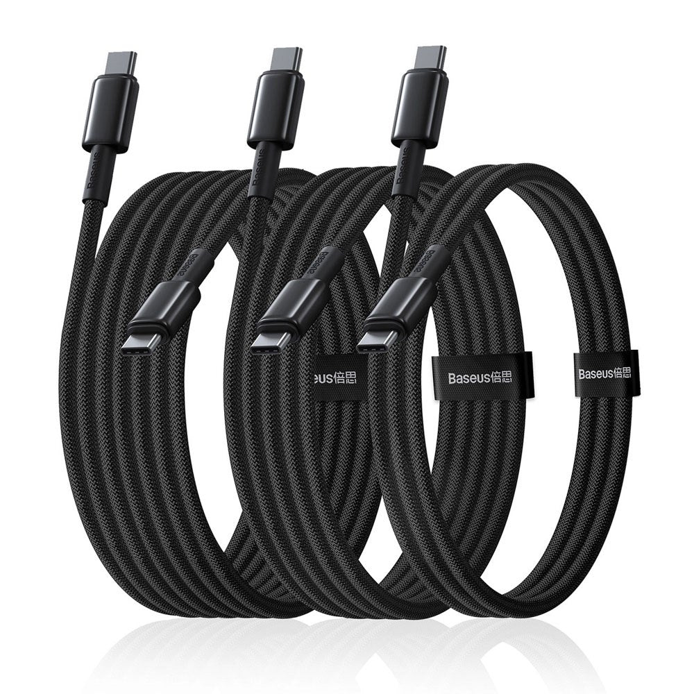 Baseus Tungsten Gold 100W USB-C to USB-C Cable Set - 1m / 2m / 3m - 3 pcs - Black