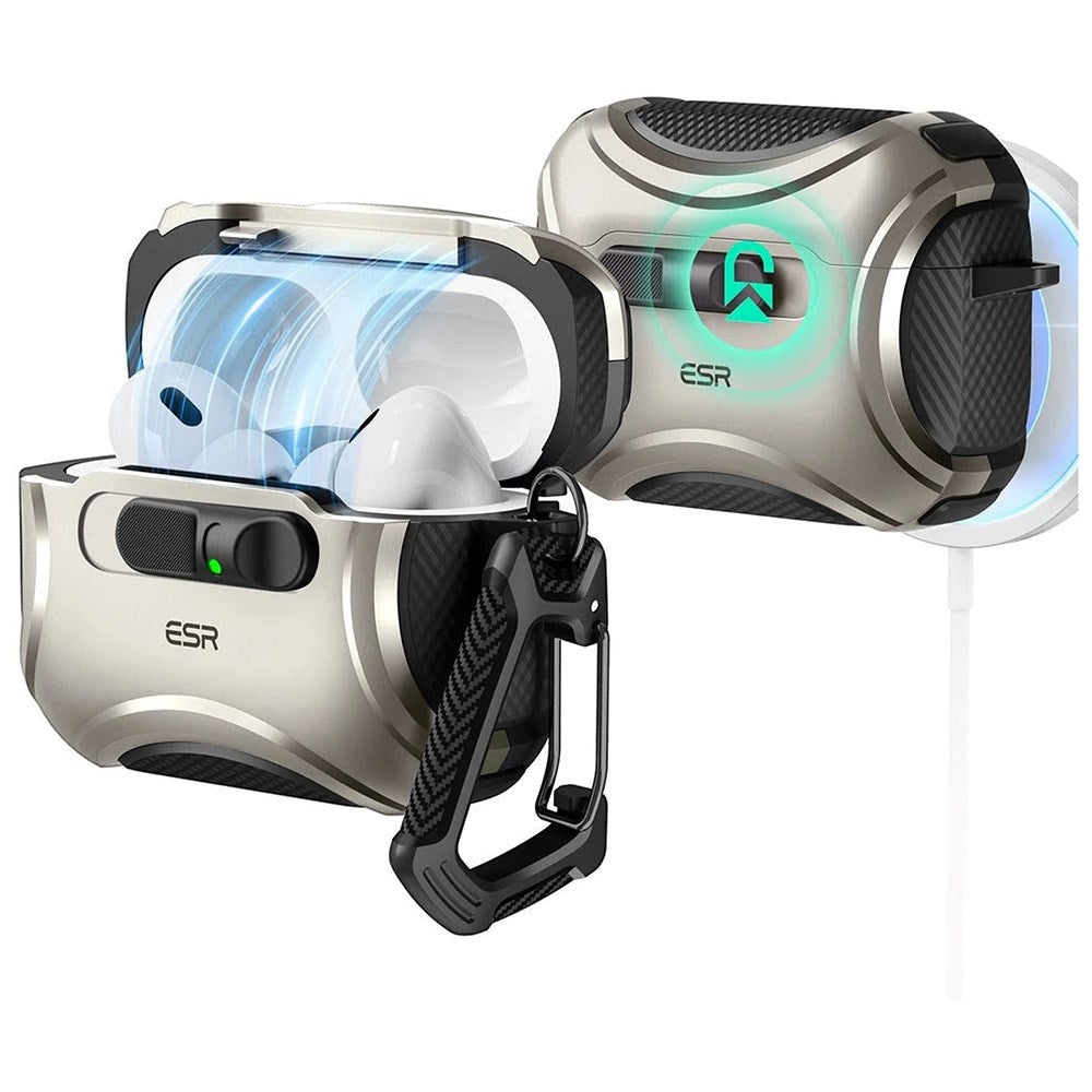 ESR AirPods Pro (3rd gen.) Cyber FlickLock Case with Carabiner - Titanium