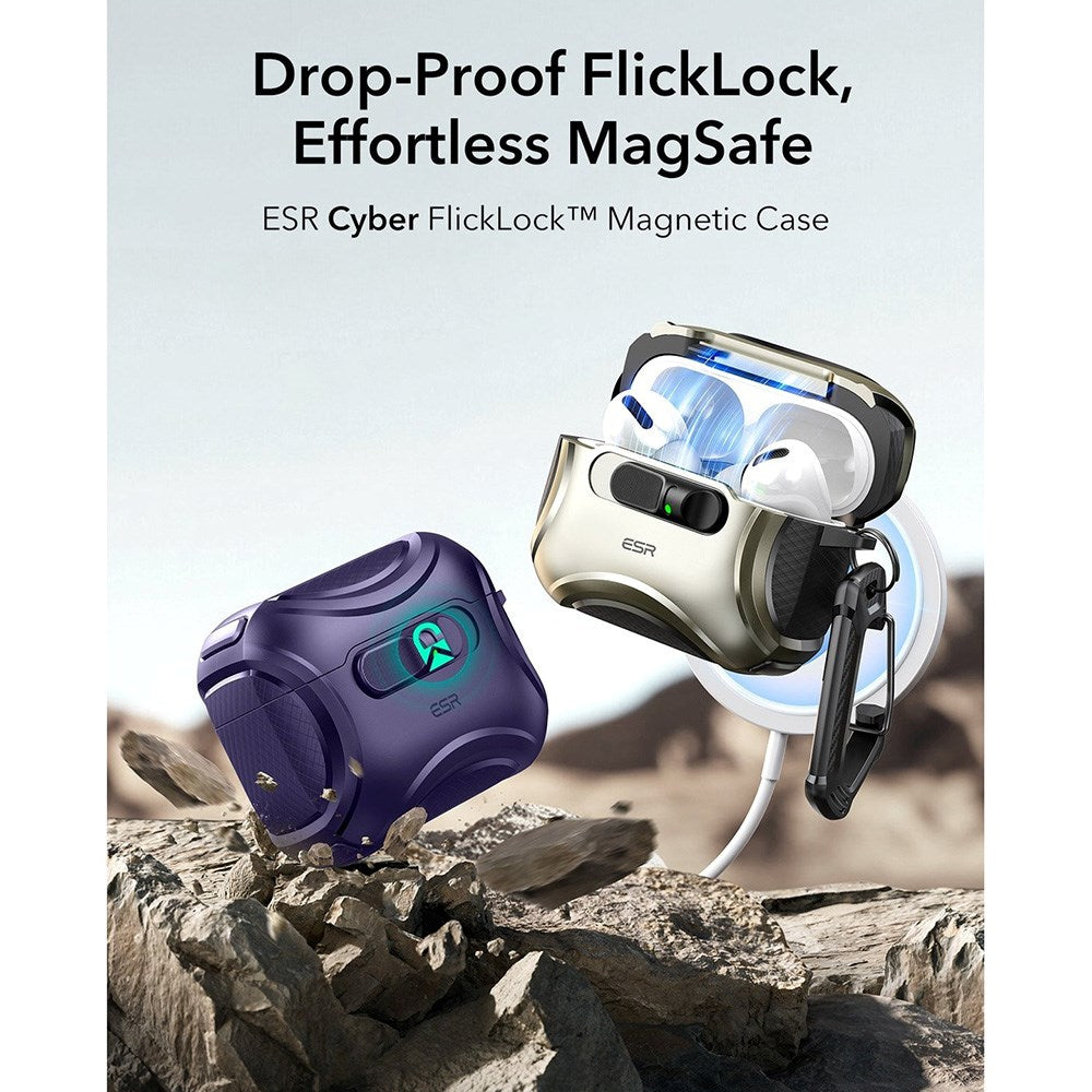 ESR AirPods Pro (3rd gen.) Cyber FlickLock Case with Carabiner - Purple