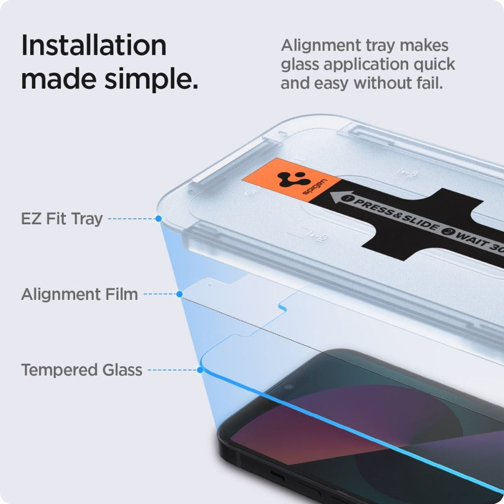 iPhone 14 / 13 / 13 Pro Spigen EZ Fit Glas.tR Screen Protection 2. Pcs - Case Friendly - Transparent