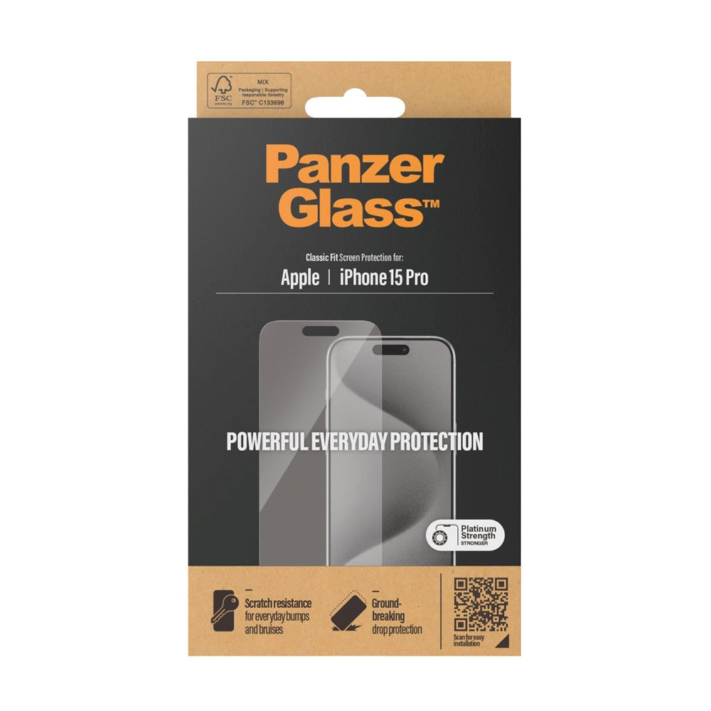 iPhone 15 Pro PanzerGlass Classic Fit Screen Protector - Platinum Strength - Transparent