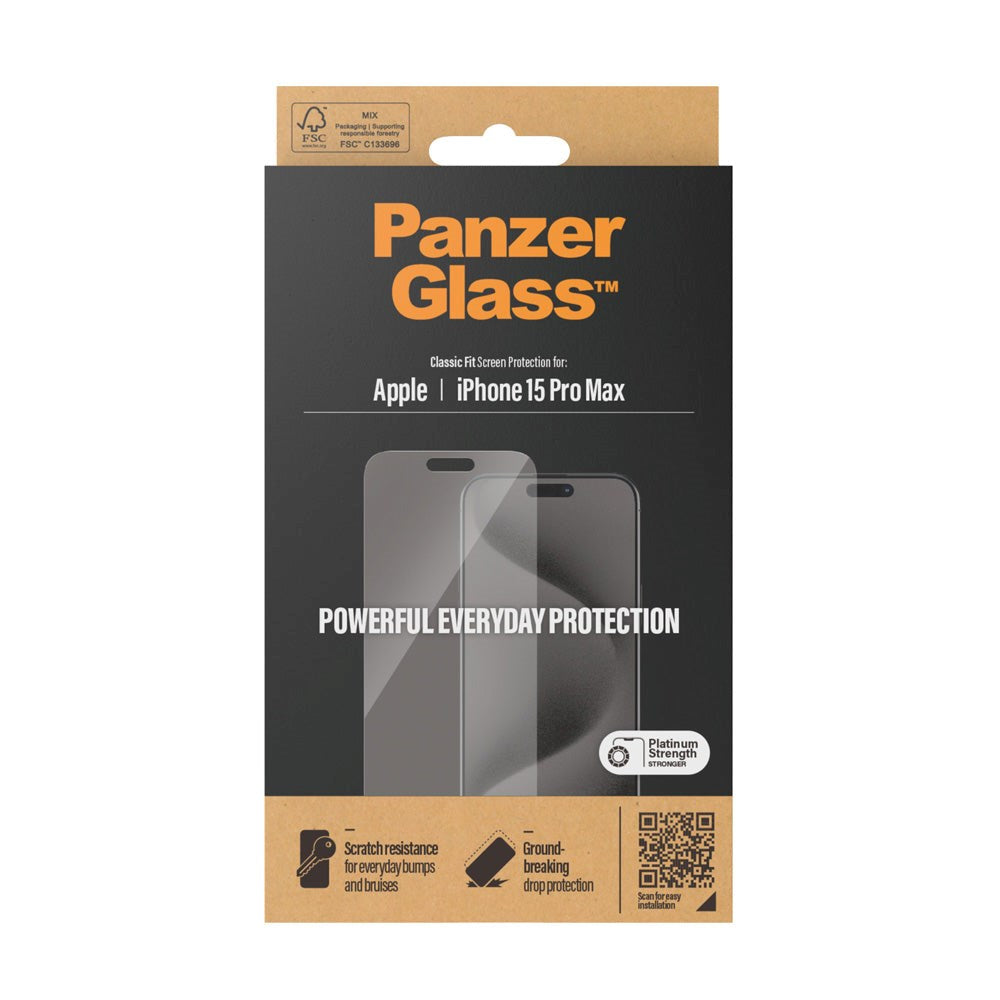 iPhone 15 Pro Max PanzerGlass Classic Fit Screen Protector - Platinum Strength - Transparent