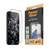 iPhone 16 Pro Max PanzerGlass Ultra Wide Fit Screen Protector w. EasyAligner - Aluminum Frame - Diamond Strength - Transparent / Black Edge