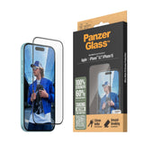 iPhone 16 PanzerGlass Ultra Wide Fit Screen Protector w. EasyAligner - Diamond Strength - Transparent / Black Edge