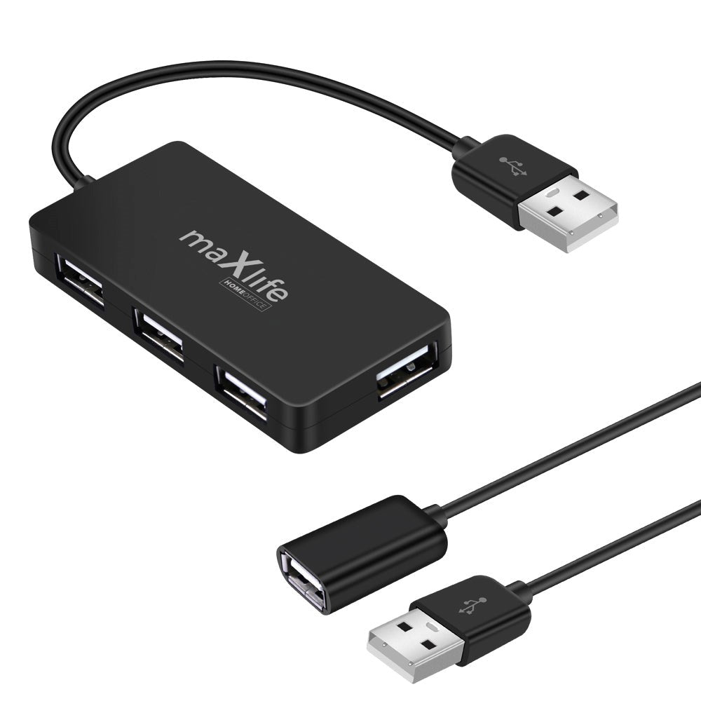 MaxLife 4-in-1 USB-A Multiport Adapter w. 4 x USB-A - Black