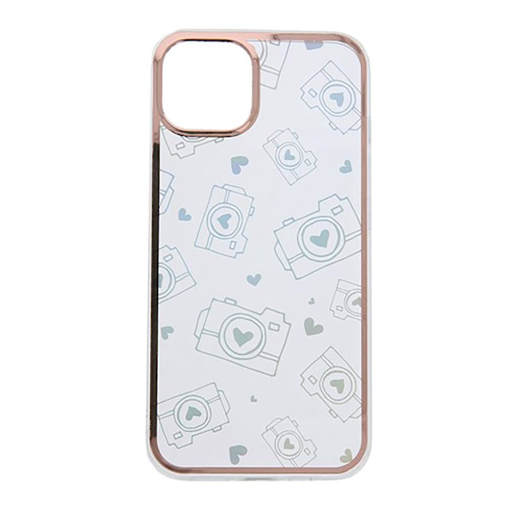 iPhone 14 Hybrid Plastic Case w. Holographic Print - Camera Motif - Transparent