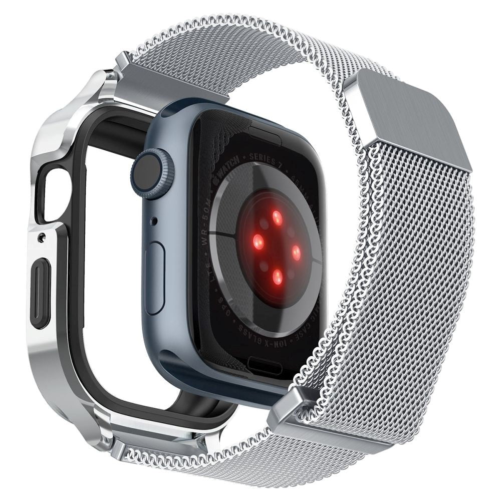 Apple Watch (44/45) Spigen Metal Fit Pro - Aluminum Case and Stainless Steel Watch Band - Silver