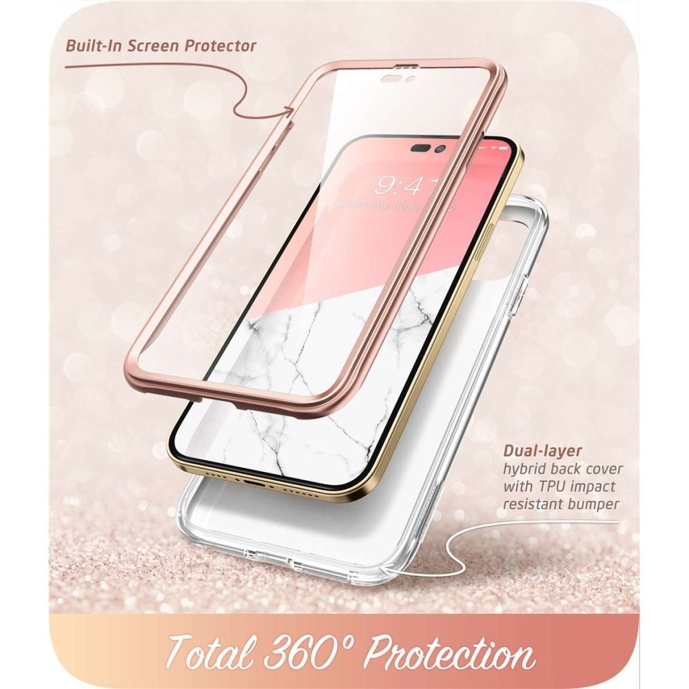 iPhone 14 Pro i-Blason Cosmo Marble Case w. Screen Protector - Pink