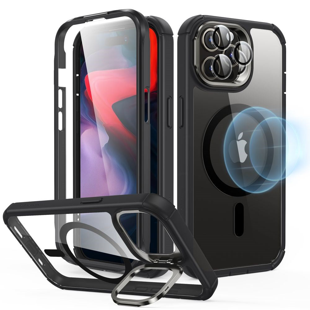 iPhone 15 Pro Max ESR Armor Tough Kickstand Halolock Case - MagSafe Compatible - Transparent / Black