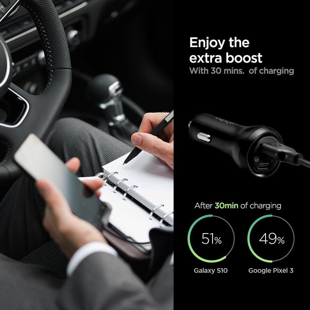 Spigen SteadiBoost Car charger PD 45W with USB-C & USB-A - Black