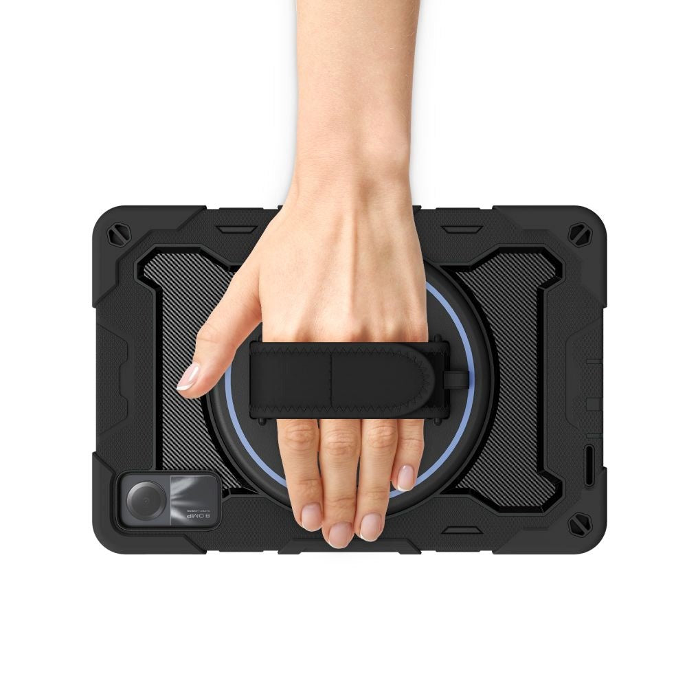 Xiaomi Redmi Pad SE Tech-Protect Solid360 Tough Case w. Protective Film, Hand Holder & Shoulder Strap - Black