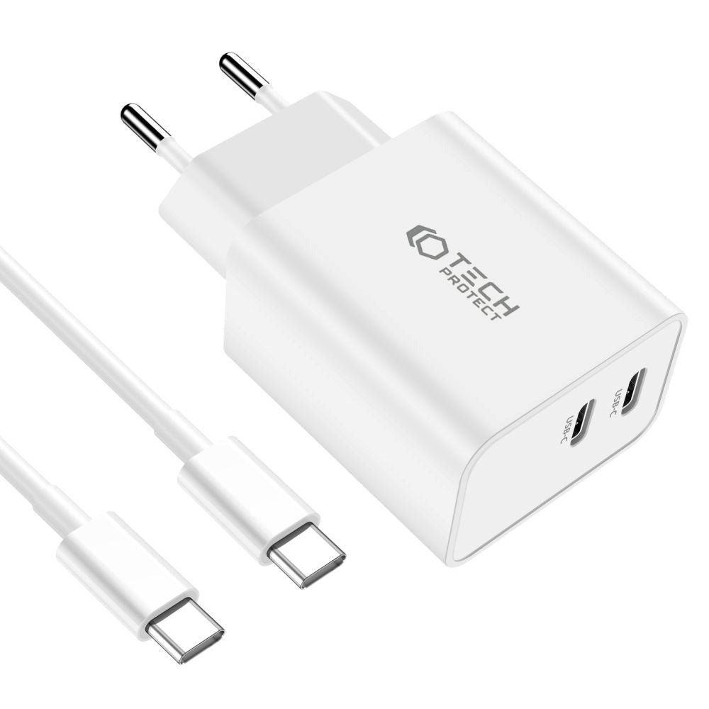 Tech-Protect Network 35W Wall charger with 2 x USB-C & USB-C Cable - White