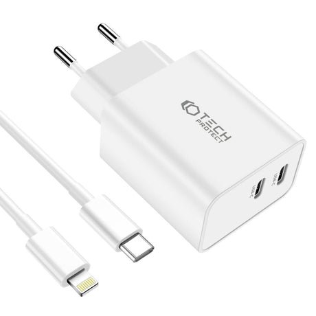 Tech-Protect Network 35W Wall charger with 2 x USB-C & Lightning Cable - White