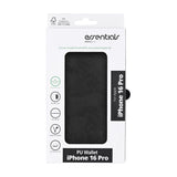 iPhone 16 Pro Essentials Faux Leather Flip Case with Card Holder & Stand Function - Black