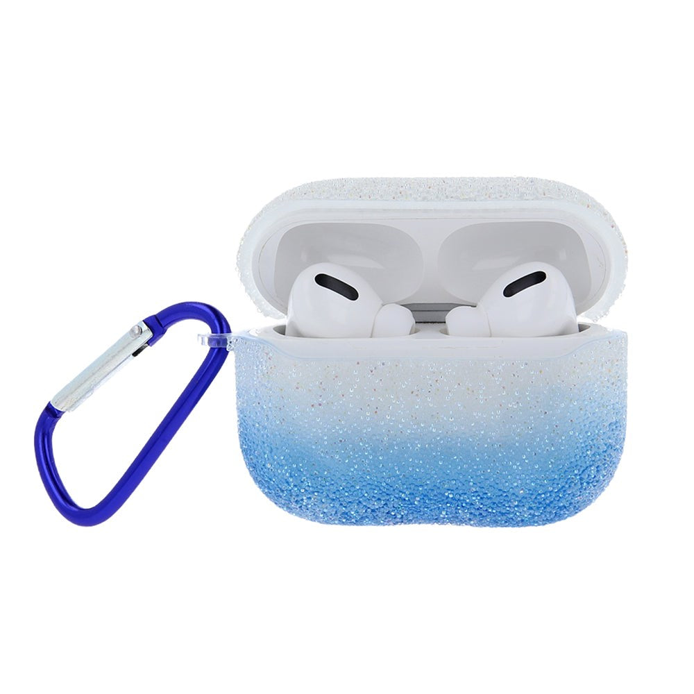 Apple AirPods Pro 2nd Gen (2022) TPU Plastic Case w. Carabiner - Blue / Transparent Glitter