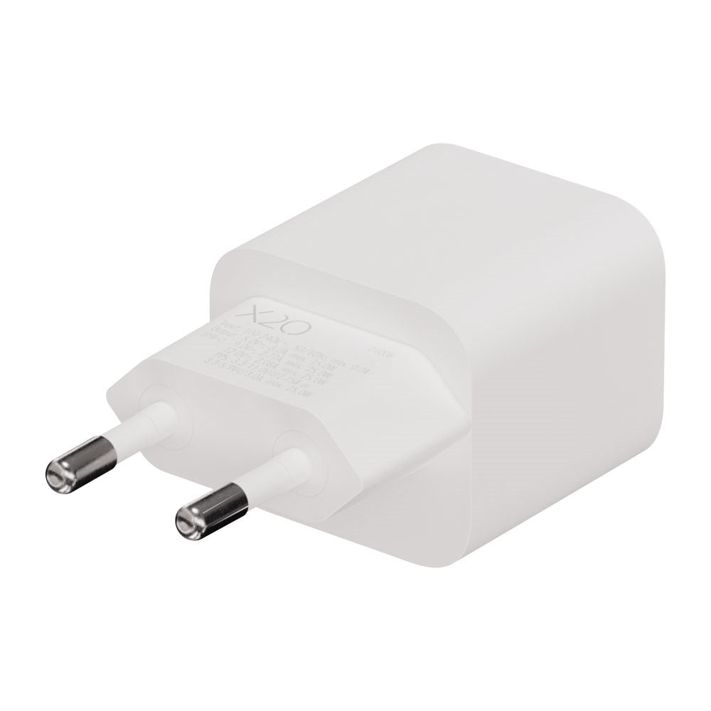 X2O 25W Wall Charger with 1x USB-C & 1x USB-C Cable - 1.2m - White