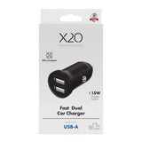 X2O 12W Dual Car Charger USB-A - Black
