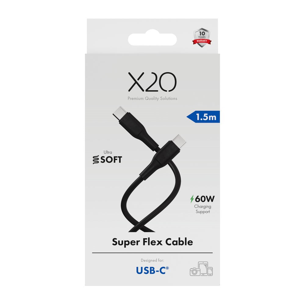 X2O Superflex 60W USB-C to USB-C Cable - 1.5m - Black