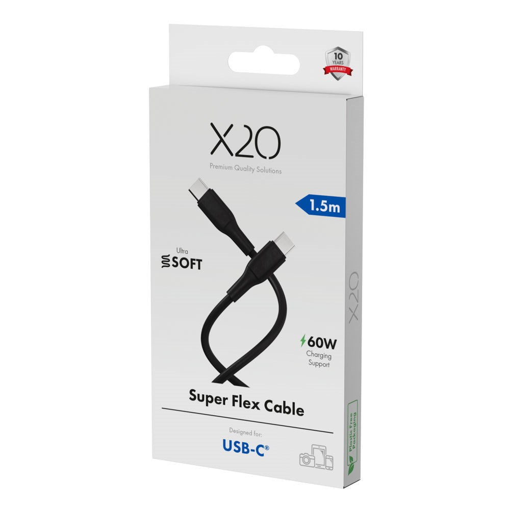 X2O Superflex 60W USB-C to USB-C Cable - 1.5m - Black