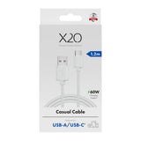 X2O Basic 60W USB-A to USB-C Cable - 1.2m - White