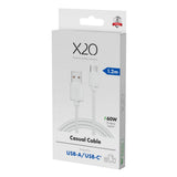 X2O Basic 60W USB-A to USB-C Cable - 1.2m - White
