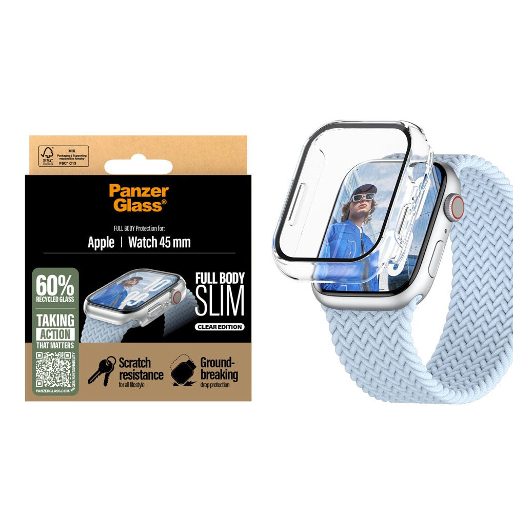 PanzerGlass Apple Watch 9/8/7 (45mm) Snappie Full Body Slim Case with Built-in Screen Protector - Transparent