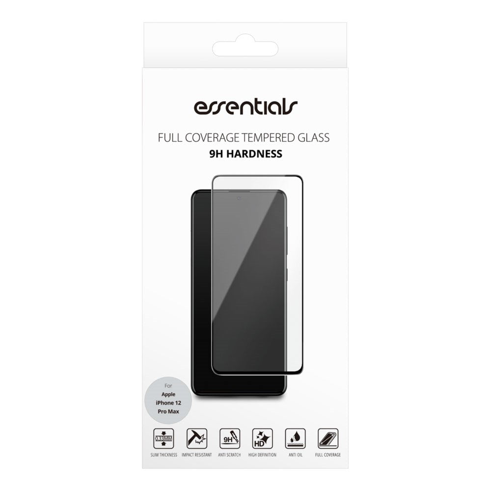 iPhone 12 Pro Max Essentials Tempered Glass Screen Protector – Transparent / Black Edge