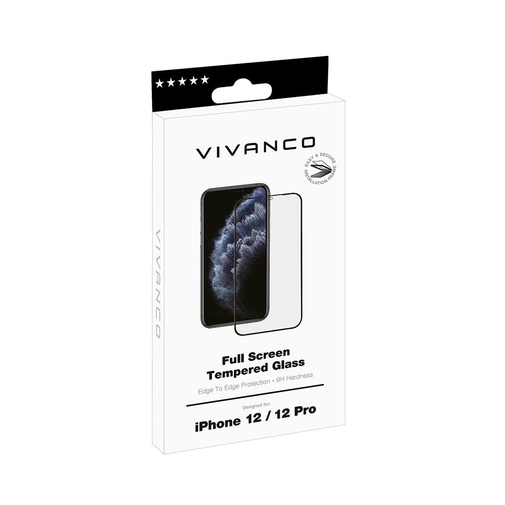 iPhone 12 / 12 Pro Vivanco Tempered Glass - Case Friendly - Screen Protector - Black