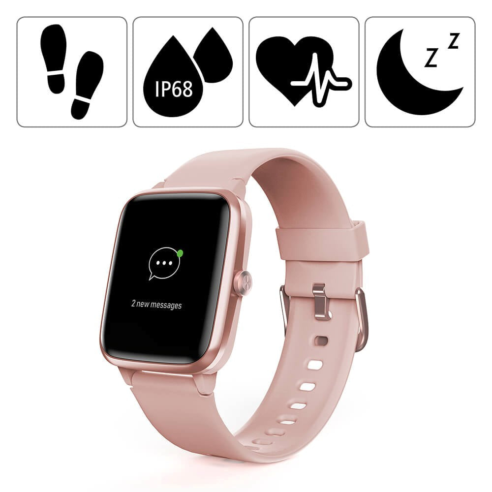 Hama Fit Watch 5910 - Fitness Smartwatch with GPS, Heart Rate Monitor & Pedometer - Pink / Rose Gold