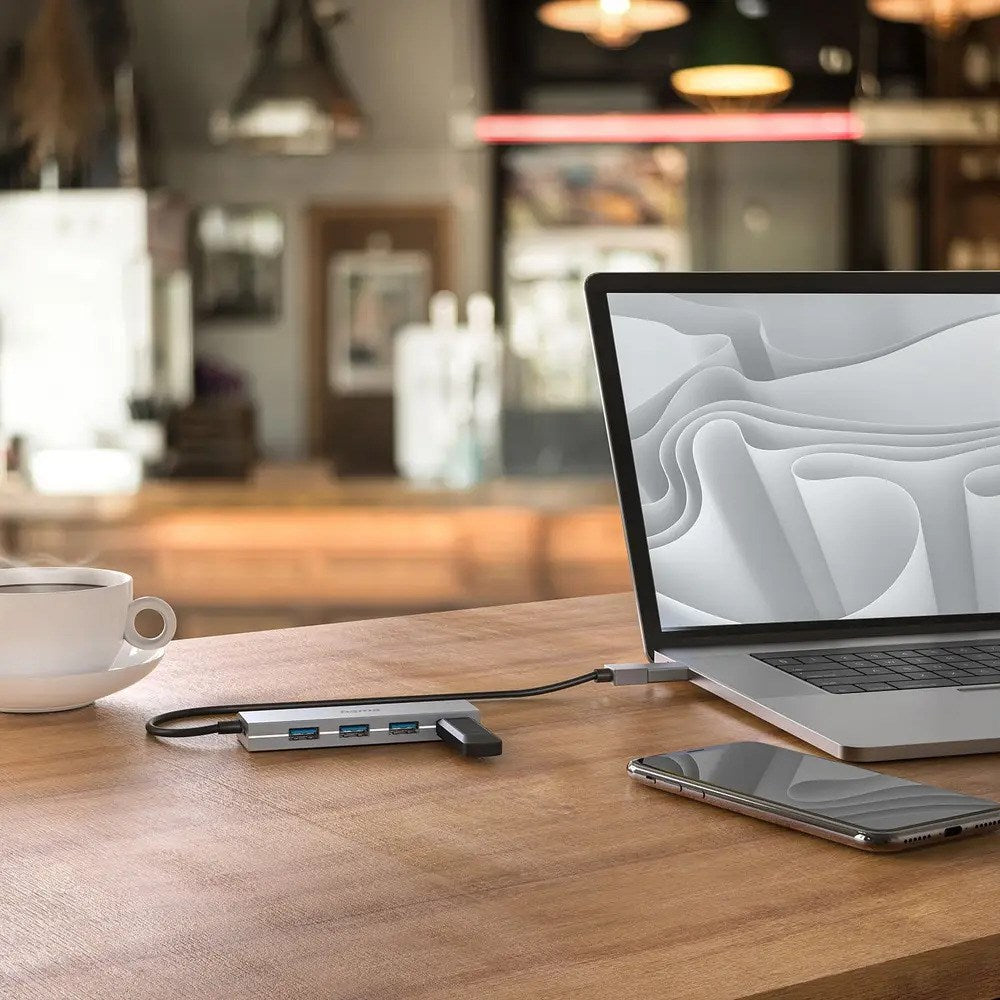 HAMA USB-A Hub with USB-C Adapter – Grey