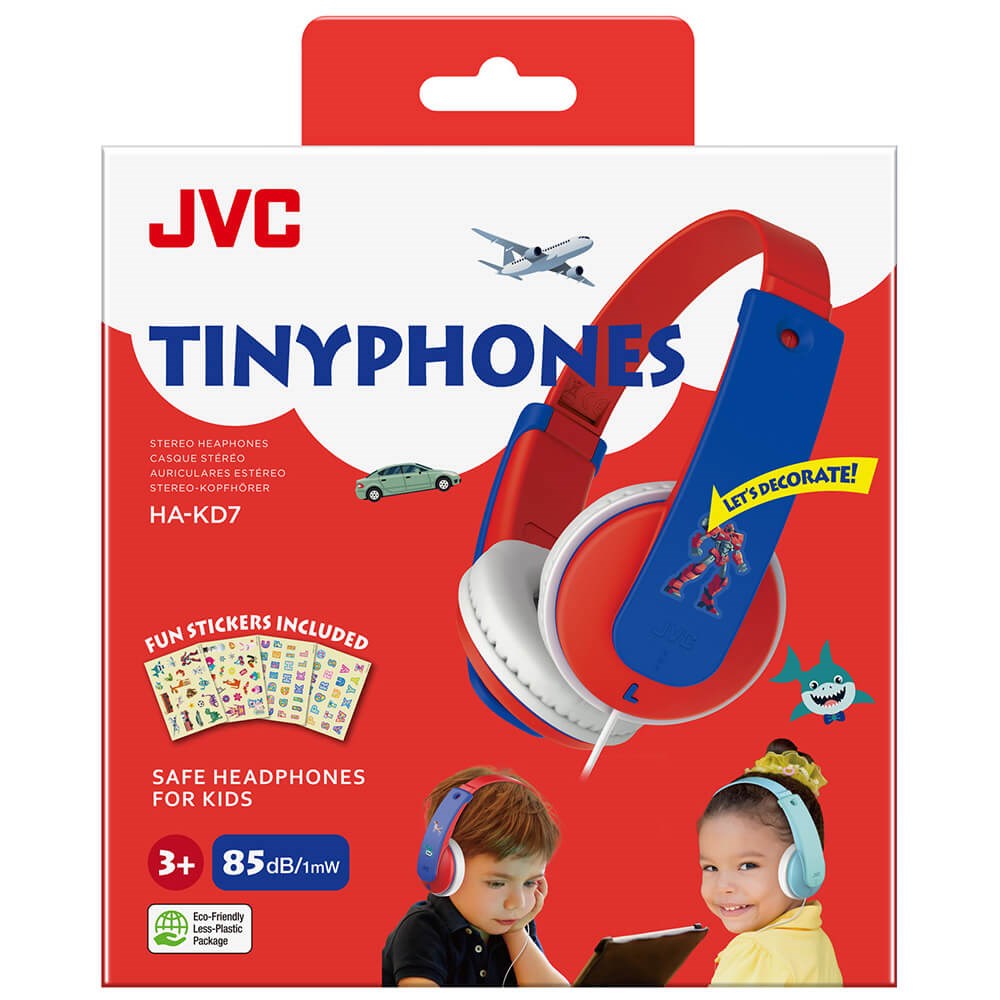 JVC Tinyphones HA-KD7 Kids Headset Max. 85dB w. Stickers - Red / Blue