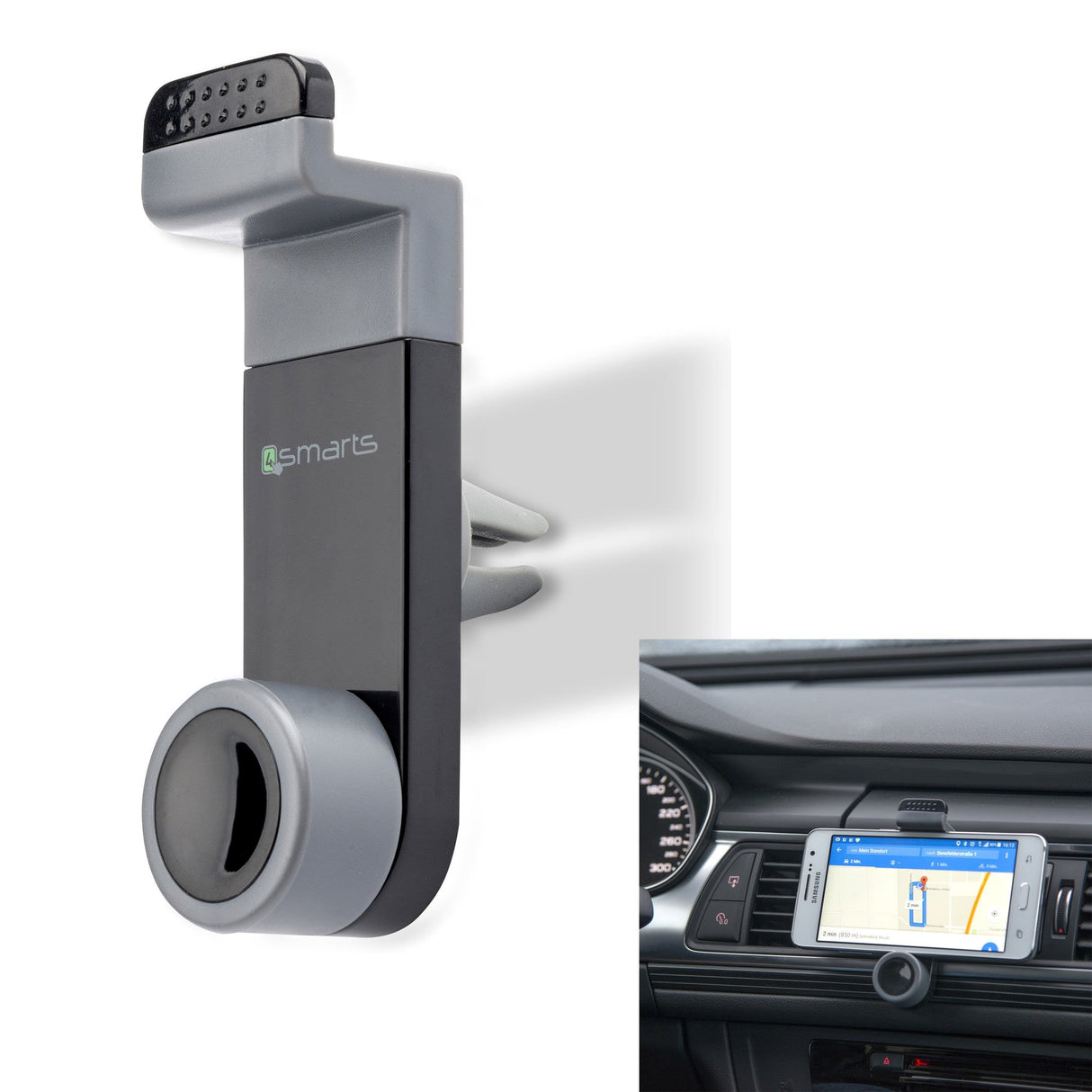 4smarts Car Air Vent Phone Holder for Car - Max Mobile: 50 x 85mm - Grey / Black