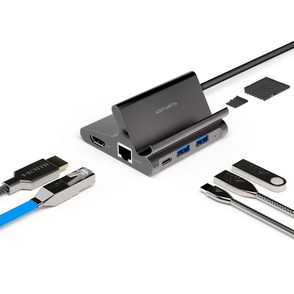 4smarts 7-in-1 USB-C Hub Universal Stand for Mobile & Tablet - Grey