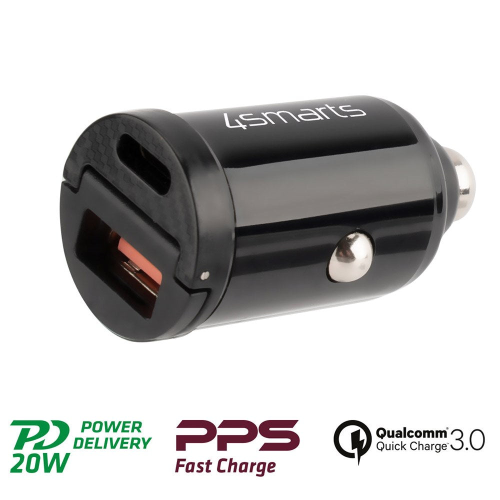 4smarts VoltRoad Pico 20W PD Car Charger - USB-C & USB-A - Black